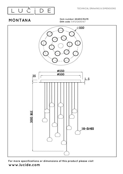 Lucide MONTANA - Hanglamp - LED Dimb. - CCT - 16x5,7W 2700K/4000K - Geschikt voor vide en hoge plafonds - Grijs ijzer | Premium - KwaliteitWonen.nl