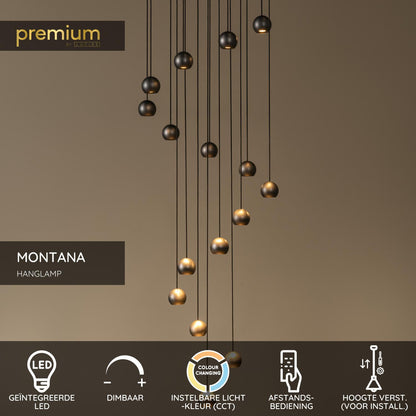 Lucide MONTANA - Hanglamp - LED Dimb. - CCT - 16x5,7W 2700K/4000K - Geschikt voor vide en hoge plafonds - Koffie | Premium - KwaliteitWonen.nl