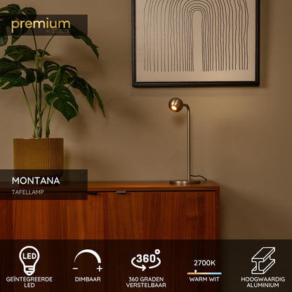 Lucide MONTANA - Tafellamp - LED Dimb. - 1x5W 2700K - Grijs ijzer | Premium - KwaliteitWonen.nl