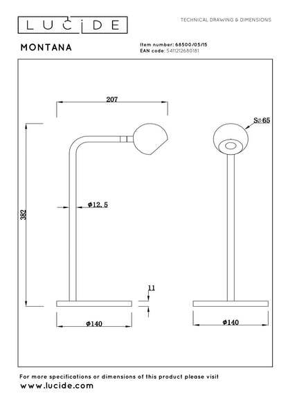 Lucide MONTANA - Tafellamp - LED Dimb. - 1x5W 2700K - Grijs ijzer | Premium - KwaliteitWonen.nl