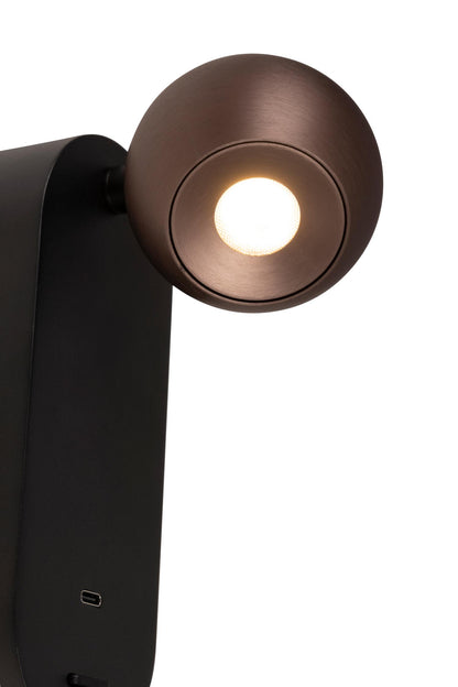 Lucide MONTANA - Wandlamp - LED - CCT - 1x6,3W 2700K/4000K - Met USB oplaadpunt - Koffie | Premium - KwaliteitWonen.nl