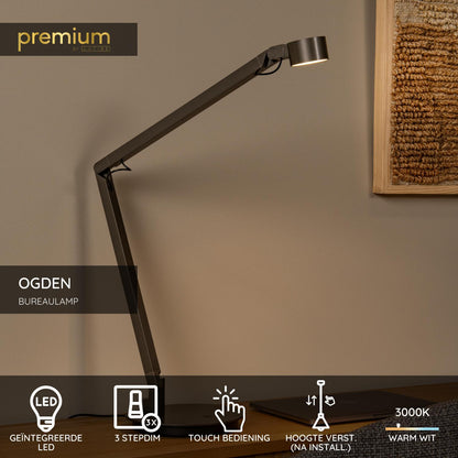 Lucide OGDEN - Bureaulamp - LED 3 StepDim - 1x7W 3000K - Grijs ijzer | Premium - KwaliteitWonen.nl