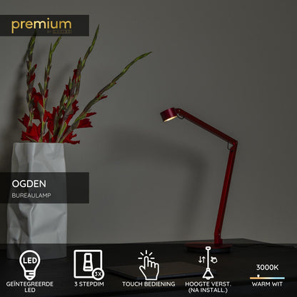 Lucide OGDEN - Bureaulamp - LED 3 StepDim - 1x7W 3000K - Rood | Premium - KwaliteitWonen.nl