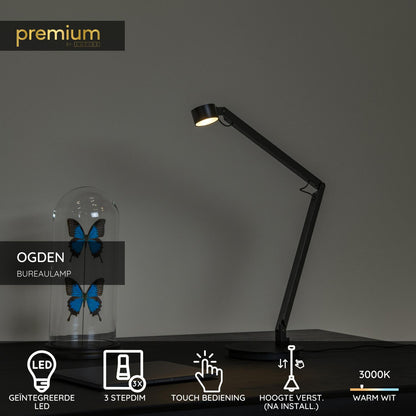 Lucide OGDEN - Bureaulamp - LED 3 StepDim - 1x7W 3000K - Zwart | Premium - KwaliteitWonen.nl