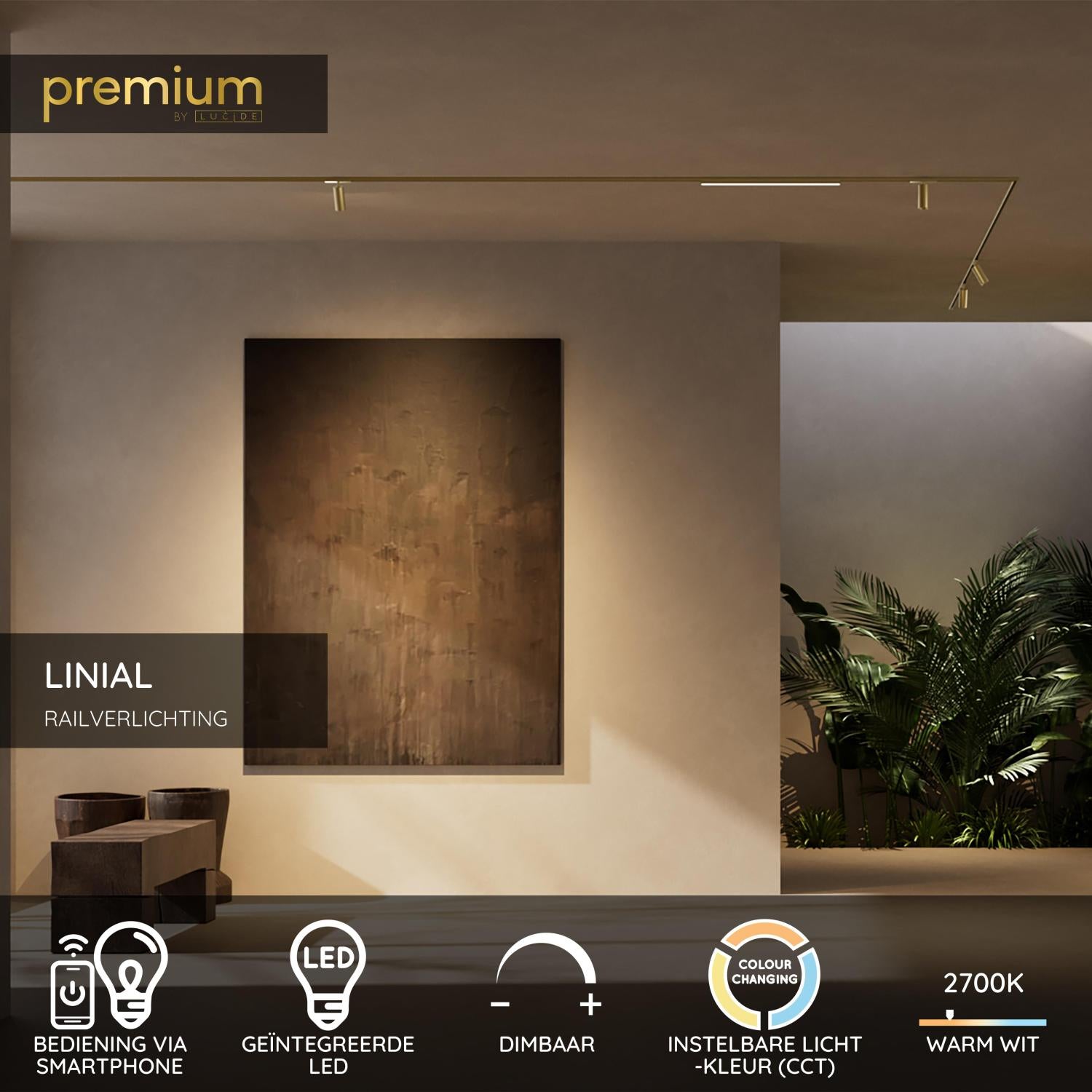 Lucide Premium LINIAL GLYXX Railspot - 1-fase Railsysteem/ Smart Railverlichting - Smart - 48V Track - 1xLED - Champagne - KwaliteitWonen.nl