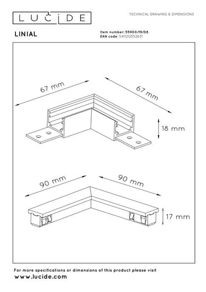 Lucide Premium LINIAL L-koppelstuk - 1-fase Railsysteem / Railverlichting - Smart - 48V Track - Mat Zwart Chroom - KwaliteitWonen.nl