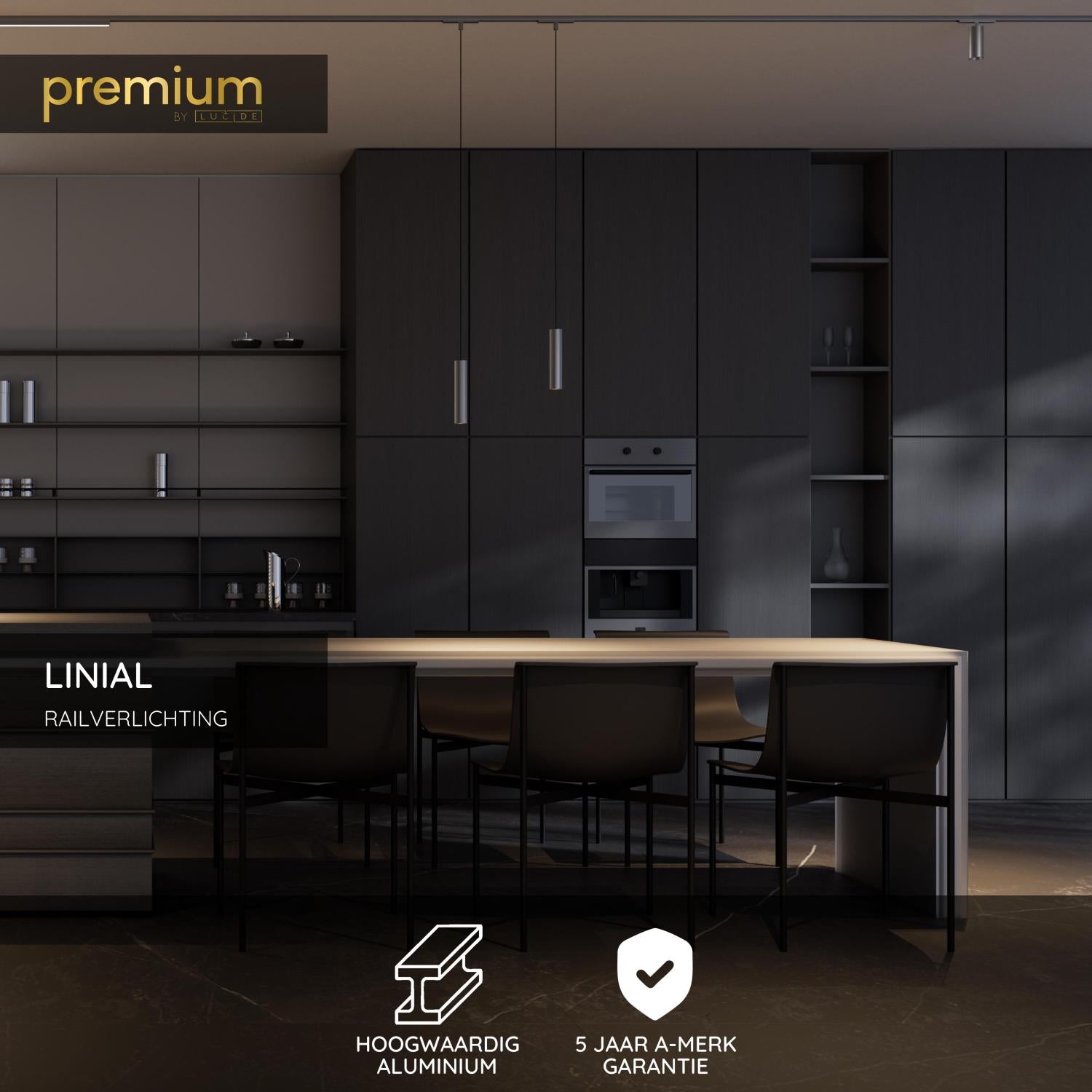 Lucide Premium LINIAL Opbouwrail - 1 fase Railsysteem / Railverlichting - Smart - 48V Track - 1 meter- Mat Zwart Chroom - KwaliteitWonen.nl