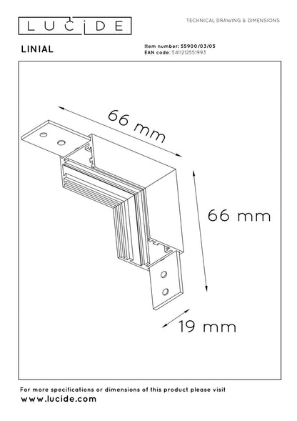 Lucide Premium LINIAL Opbouwrail - Hoek Verticaal - 1 fase Railsysteem / Railverlichting - Smart - 48V Track - Champagne - KwaliteitWonen.nl
