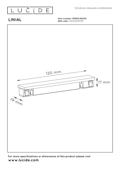 Lucide Premium LINIAL Recht -koppelstuk - 1-fase Railsysteem / Railverlichting - Smart - 48V Track - Champagne - KwaliteitWonen.nl