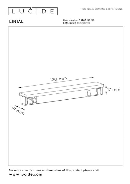 Lucide Premium LINIAL Recht -koppelstuk - 1-fase Railsysteem / Railverlichting - Smart - 48V Track - Mat Zwart Chroom - KwaliteitWonen.nl