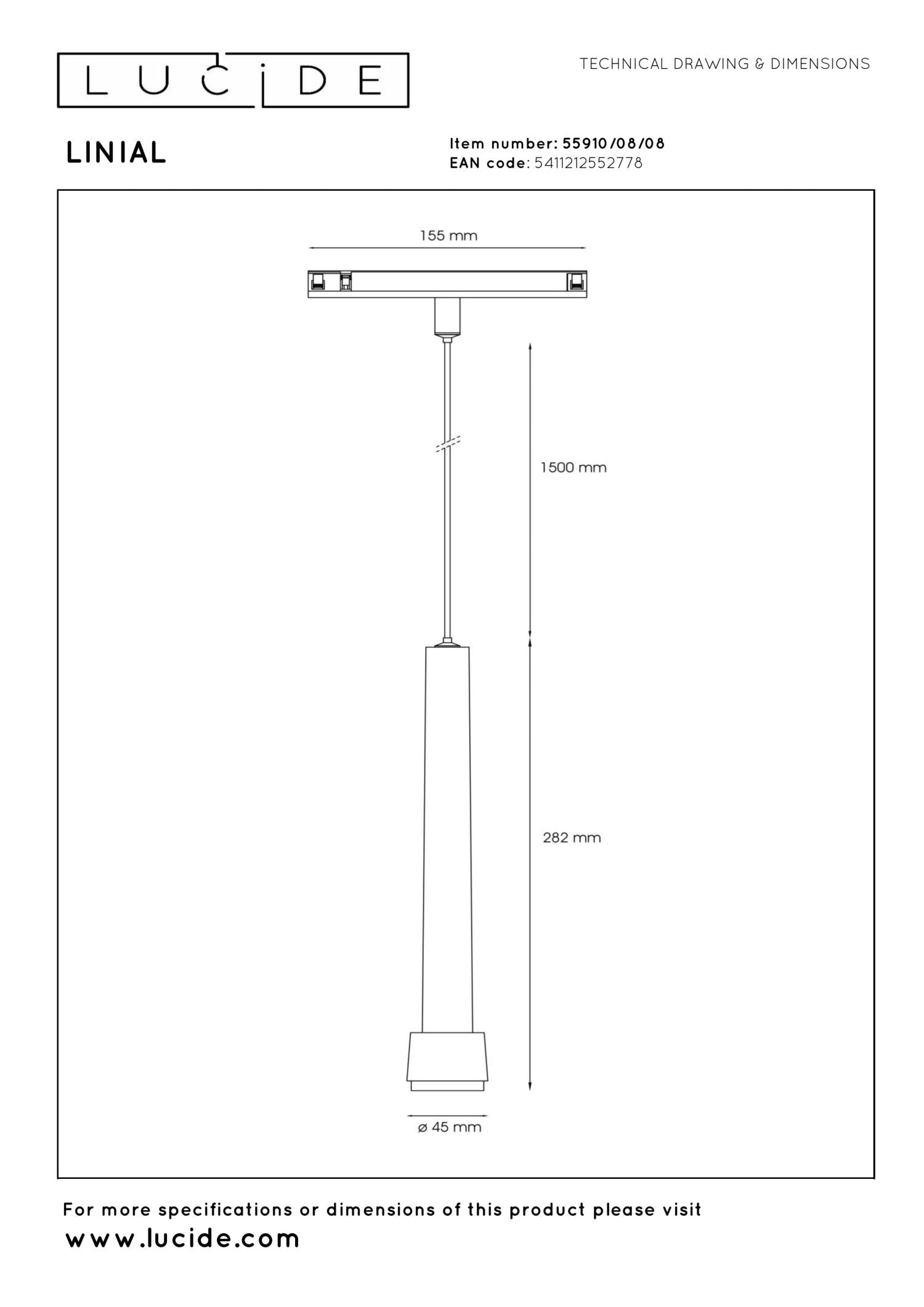 Lucide Premium LINIAL TUBIZ Hanglamp - 1-fase Railsysteem / Smart Railverlichting - Smart - 48V Track - 1xLED - Mat Zwart Chroom - KwaliteitWonen.nl