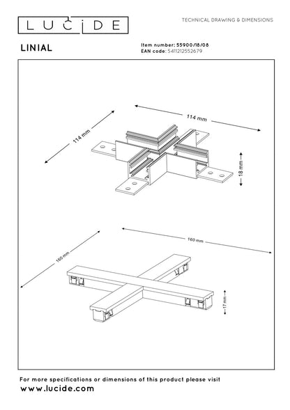Lucide Premium LINIAL X -koppelstuk - 1-fase Railsysteem / Railverlichting - Smart - 48V Track - Mat Zwart Chroom - KwaliteitWonen.nl