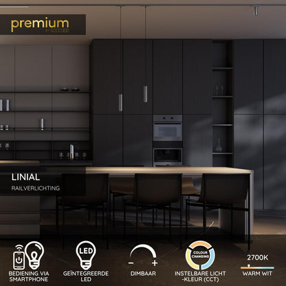 Lucide Premium LINIAL XENIA Railspot - 1-fase Railsysteem / Smart Railverlichting - Smart - 48V Track - LED - Mat Zwart Chroom - KwaliteitWonen.nl