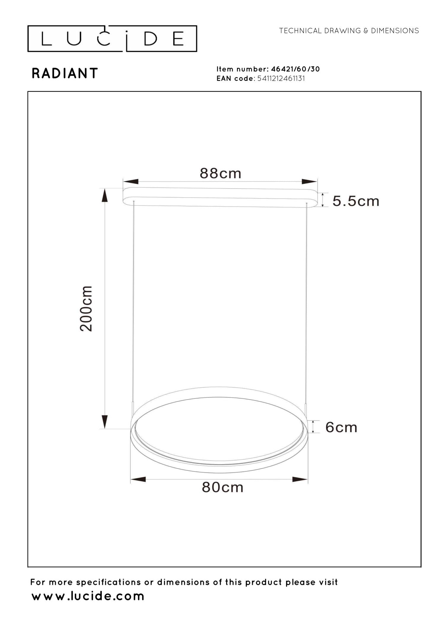 Lucide RADIANT - Hanglamp - LED Dimb. - CCT - 1x60W 2700K/4000K - Zwart | Vibes - KwaliteitWonen.nl