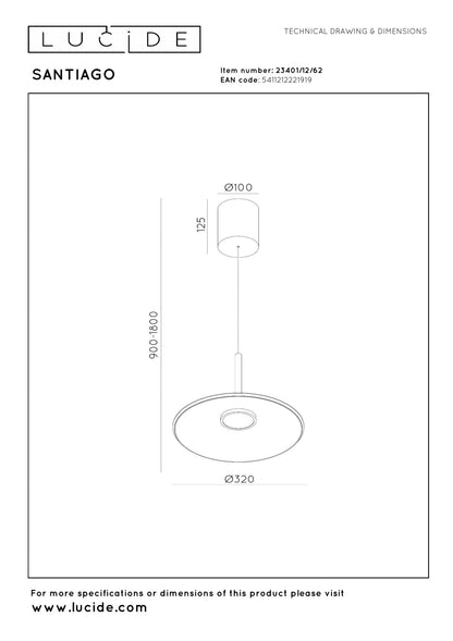 Lucide SANTIAGO - Hanglamp - Ø 32 cm - LED Dimb. - CCT - 1x16W 2700K/4000K - Amber | Premium - KwaliteitWonen.nl