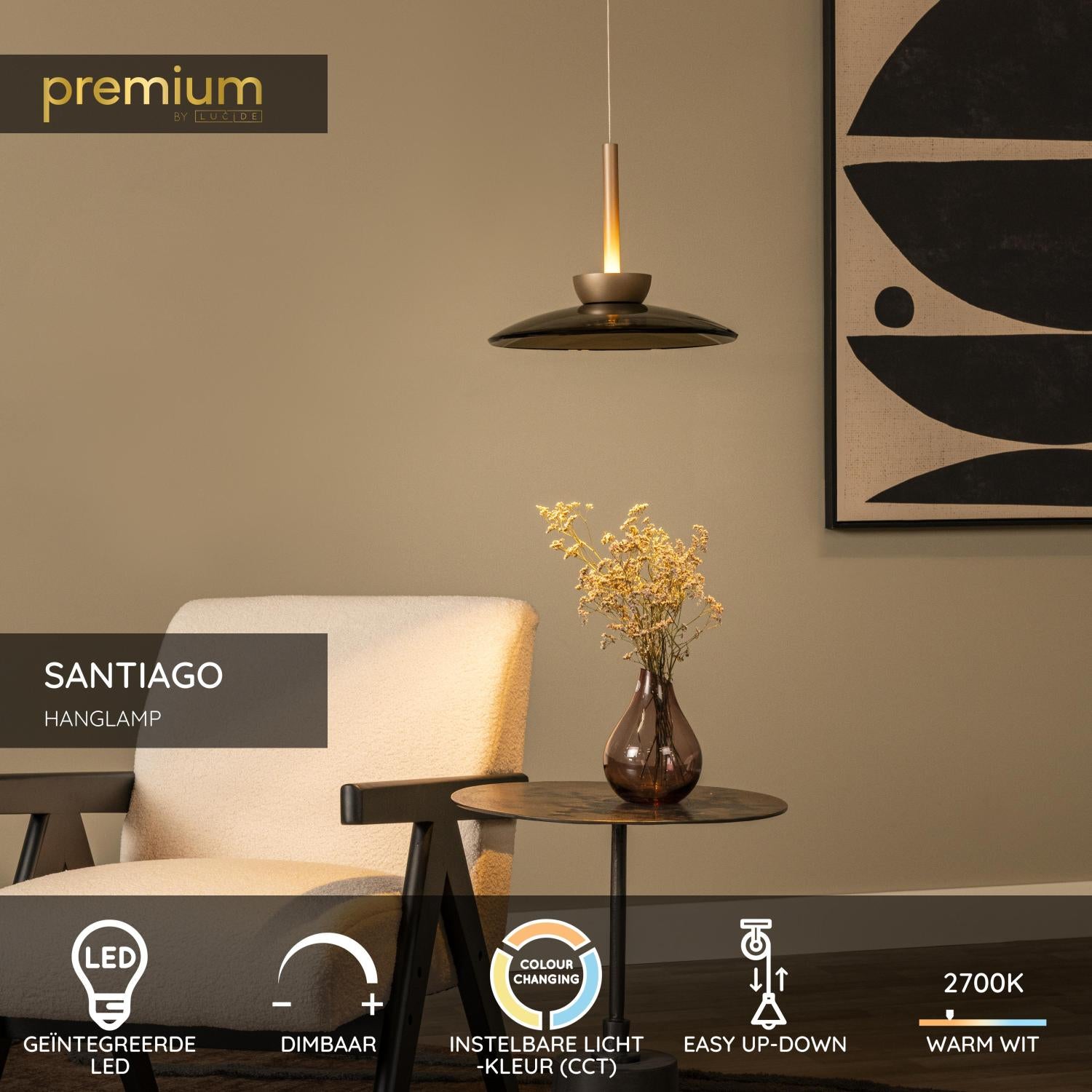 Lucide SANTIAGO - Hanglamp - Ø 32 cm - LED Dimb. - CCT - 1x16W 2700K/4000K - Amber | Premium - KwaliteitWonen.nl