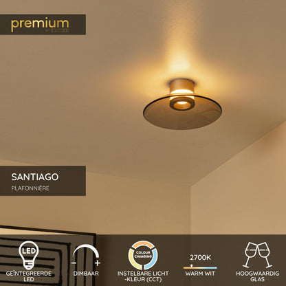 Lucide SANTIAGO - Plafonnière - Ø 23 cm - LED Dimb. - CCT - 1x10W 2700K/4000K - Amber | Premium - KwaliteitWonen.nl