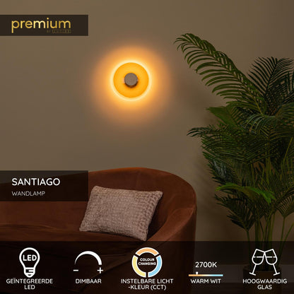 Lucide SANTIAGO - Wandlamp - Ø 23 cm - LED Dimb. - CCT - 1x10W 2700K/4000K - Amber | Premium - KwaliteitWonen.nl