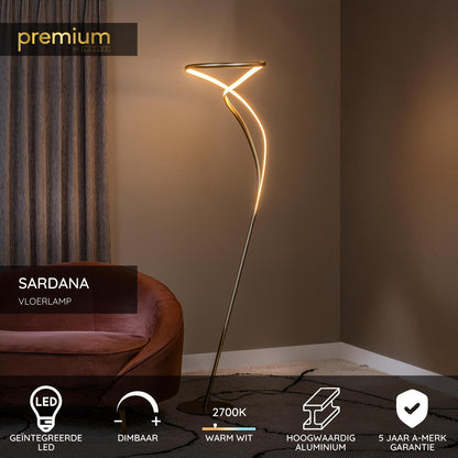 Lucide SARDANA - Vloerlamp - Ø 44 cm - LED Dimb. - 1x28W 2700K - Mat Goud / Messing | Premium - KwaliteitWonen.nl