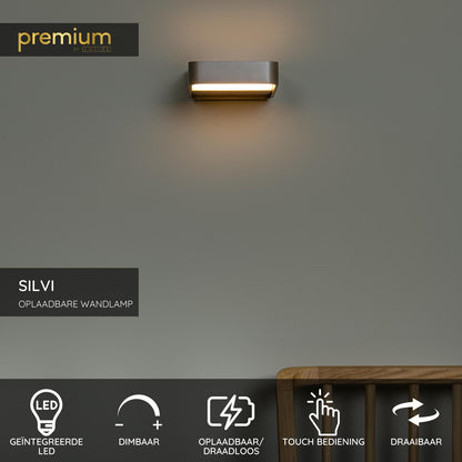 Lucide SILVI - Oplaadbare Wandlamp - Accu/Batterij - LED Dimb. - 1x3,7W 2700K - Koffie | Premium - KwaliteitWonen.nl
