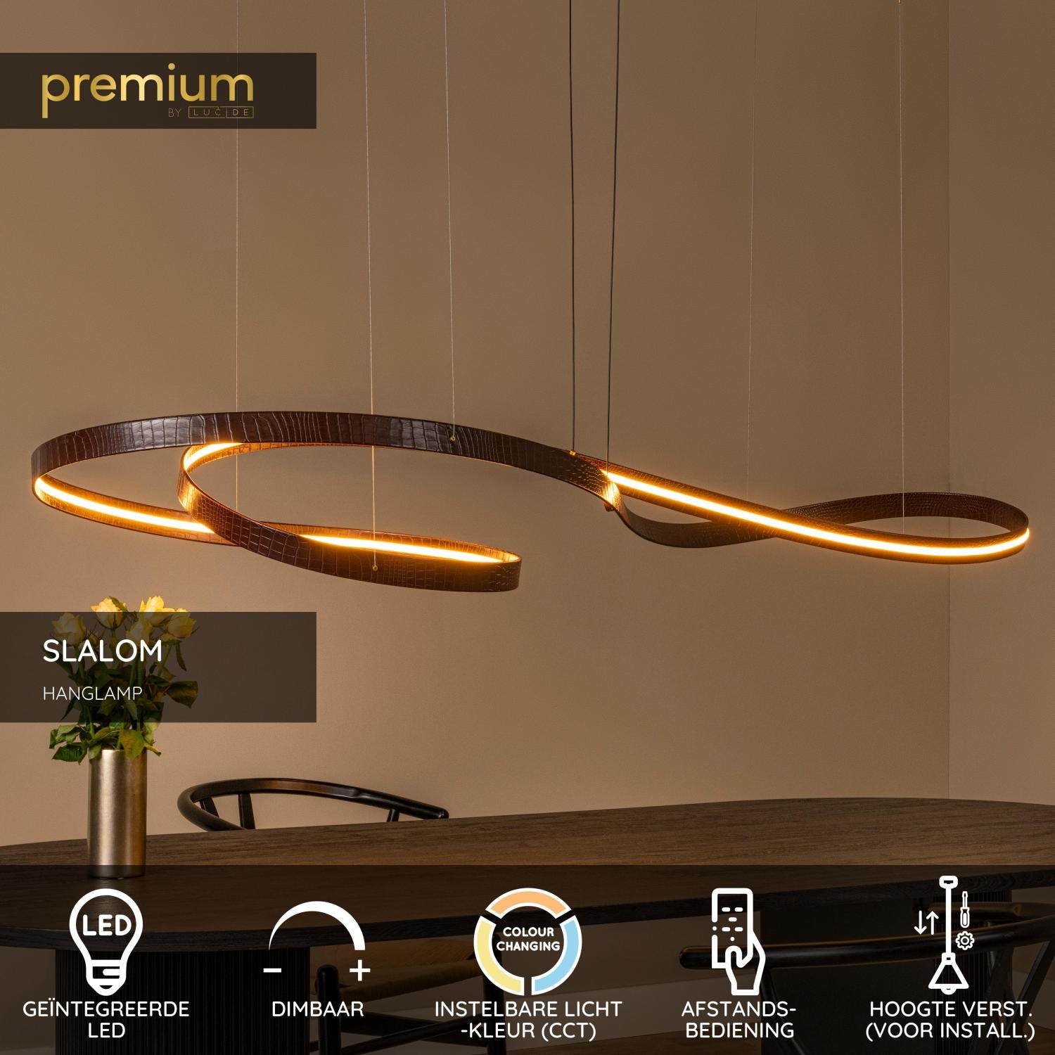 Lucide SLALOM - Hanglamp - LED Dimb. - CCT - 1x80W 2200K/4000K - Koffie | Premium - KwaliteitWonen.nl