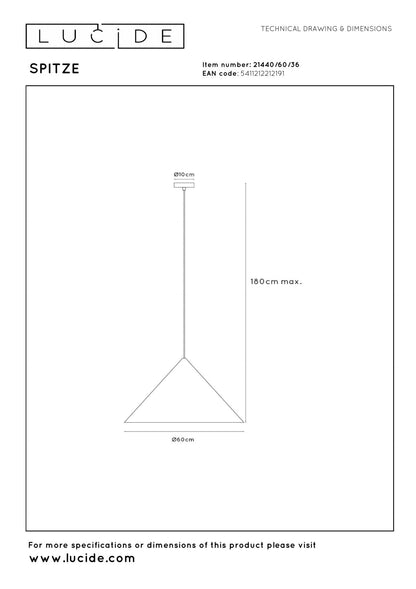 Lucide SPITZE - Hanglamp - Ø 60 cm - 1xE27 - Grijs | Vibes - KwaliteitWonen.nl