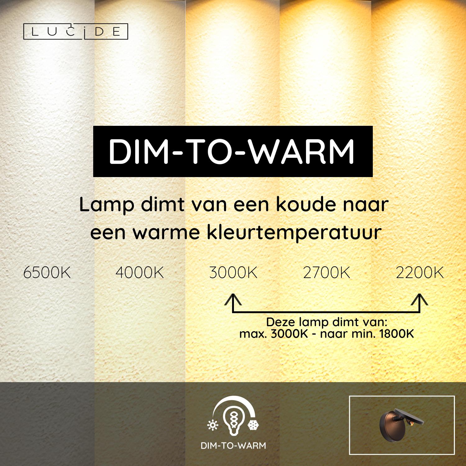 Lucide UFOR - Wandlamp - Ø 12 cm - LED Dim to warm - 1800K/3000K - Zwart | Premium - KwaliteitWonen.nl