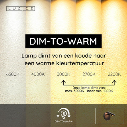 Lucide UFOR - Wandlamp - Ø 12 cm - LED Dim to warm - 1800K/3000K - Zwart | Premium - KwaliteitWonen.nl
