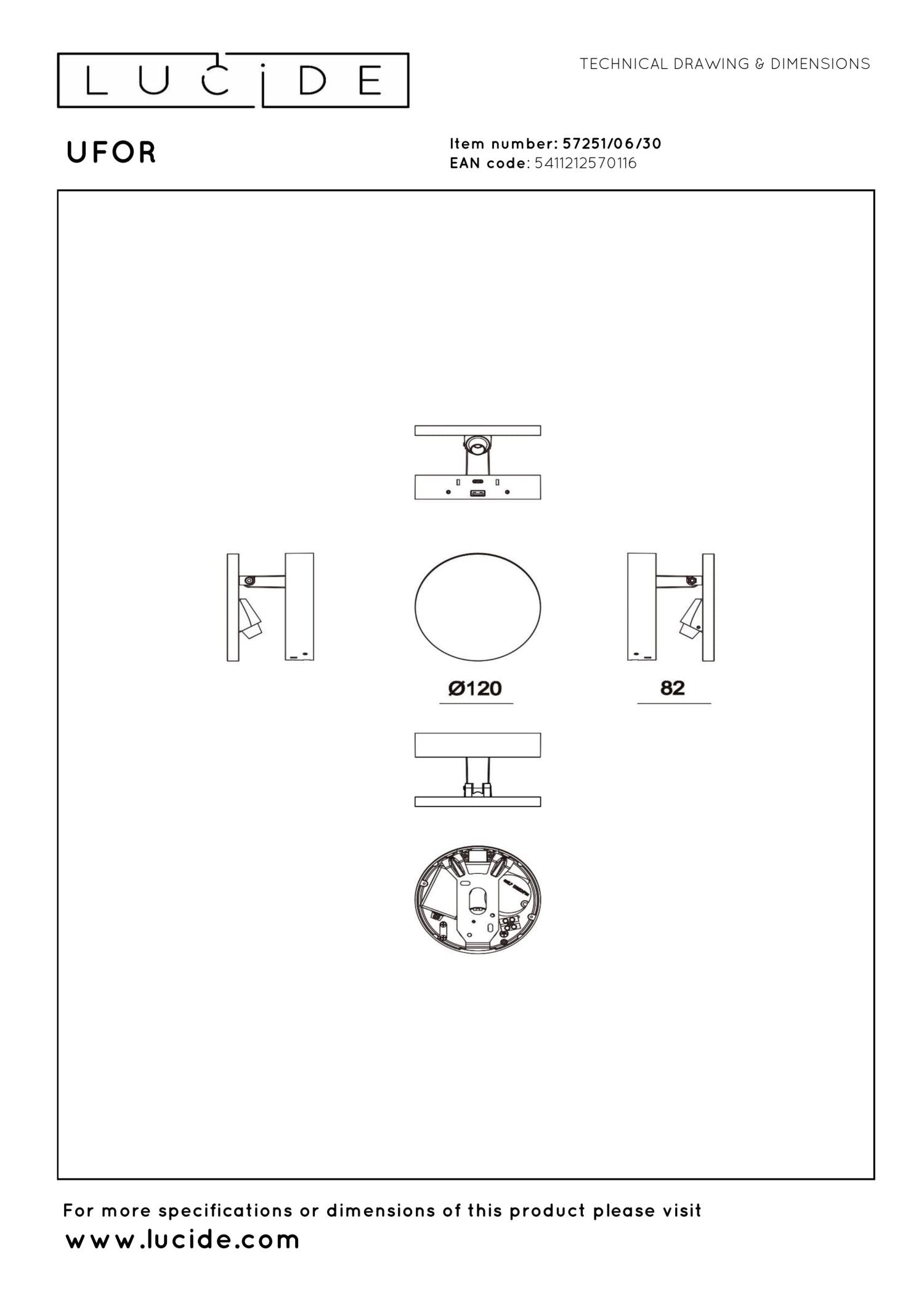 Lucide UFOR - Wandlamp - Ø 12 cm - LED Dim to warm - 1800K/3000K - Zwart | Premium - KwaliteitWonen.nl