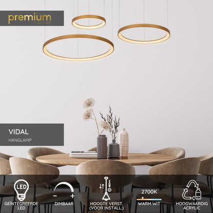 Lucide VIDAL - Hanglamp - Ø 78 cm - LED Dimb. - 1x120W 2700K - Mat Goud / Messing | Premium - KwaliteitWonen.nl
