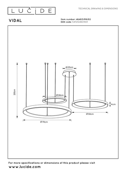 Lucide VIDAL - Hanglamp - Ø 78 cm - LED Dimb. - 1x120W 2700K - Mat Goud / Messing | Premium - KwaliteitWonen.nl