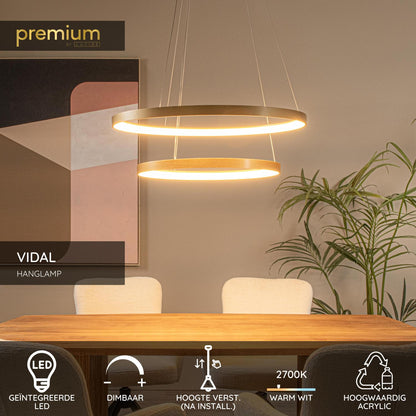 Lucide VIDAL - Hanglamp - Ø 78 cm - LED Dimb. - 1x92W 2700K - Mat Goud / Messing | Premium - KwaliteitWonen.nl
