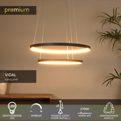 Lucide VIDAL - Hanglamp - Ø 78 cm - LED Dimb. - 1x92W 2700K - Zwart | Premium - KwaliteitWonen.nl