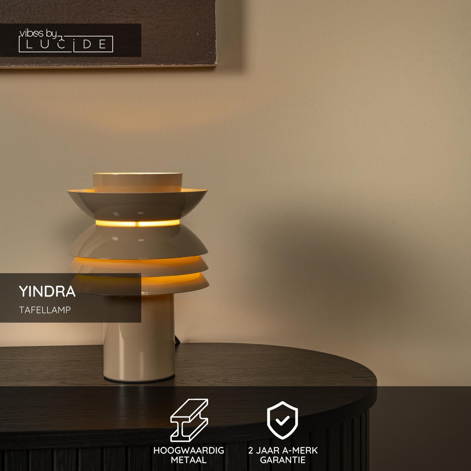 Lucide YINDRA - Tafellamp - Ø 17,5 cm - 1xE27 - Taupe | Vibes - KwaliteitWonen.nl