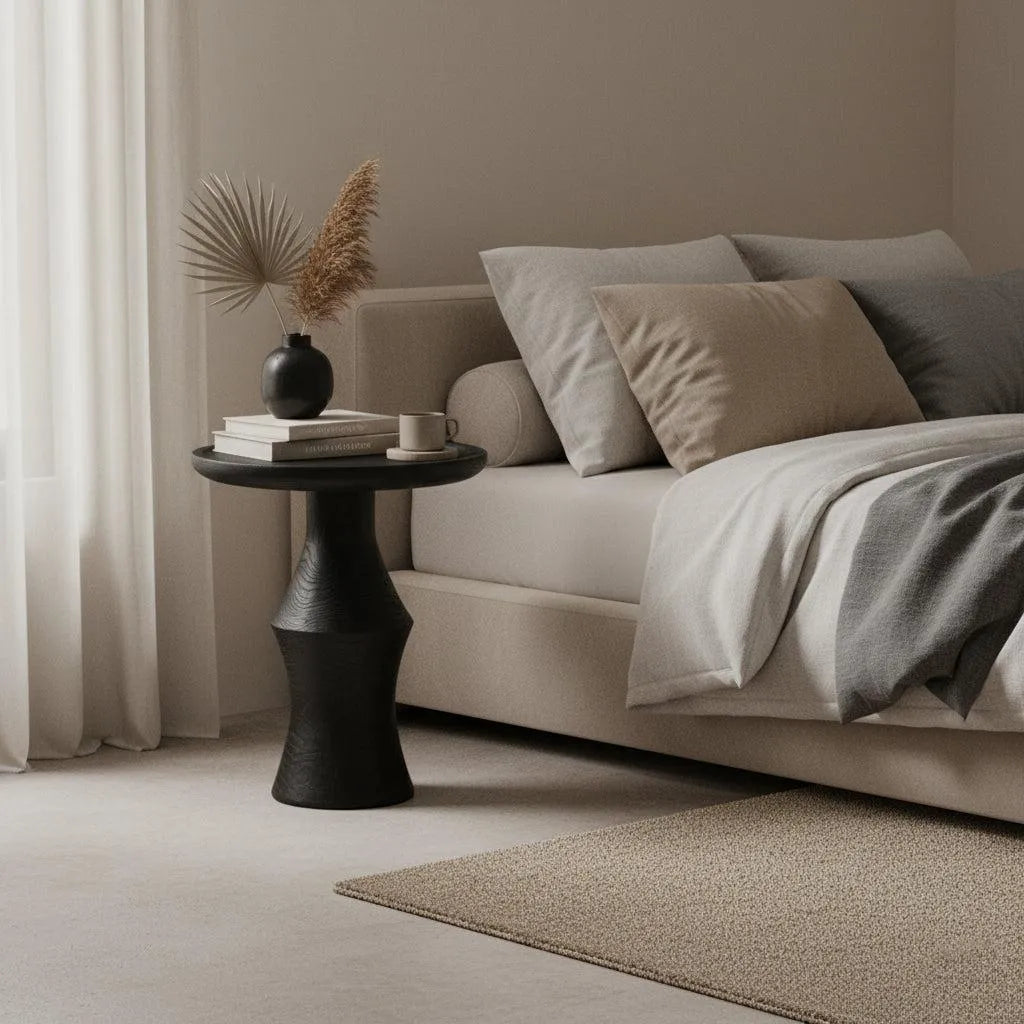 Raw Materials Bijzettafel Nero Twilight Rond 50cm Teakhout Zwart - KwaliteitWonen.nl