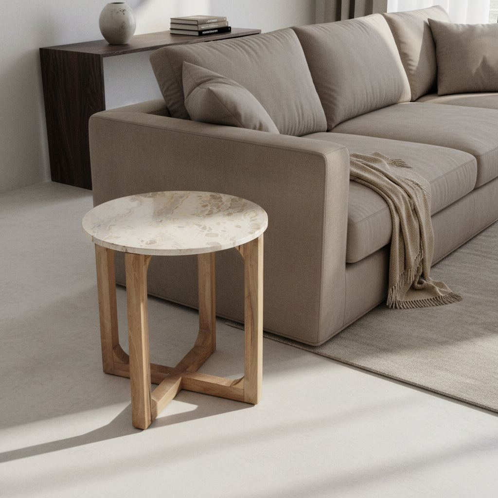 Raw Materials Bijzettafel Rond 50cm Marmer Créme - KwaliteitWonen.nl