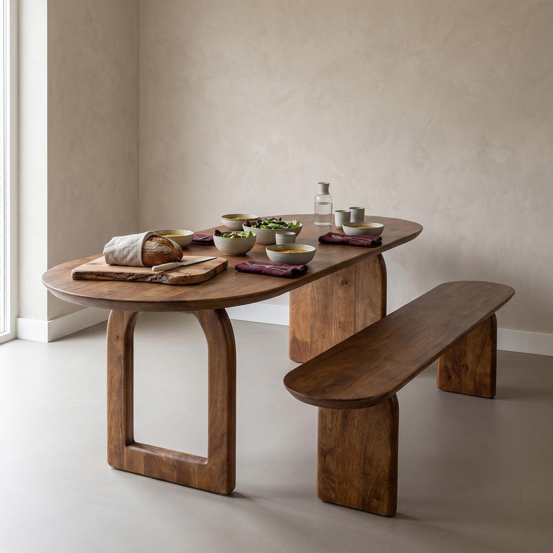 Raw Materials Bullnose Eetkamerbank Mangohout Bruin 200cm - KwaliteitWonen.nl