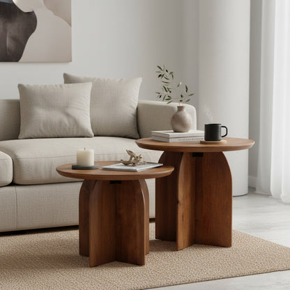 Raw Materials Bullnose Mangohouten Bijzettafel Cross Ø 50 Cm - KwaliteitWonen.nl