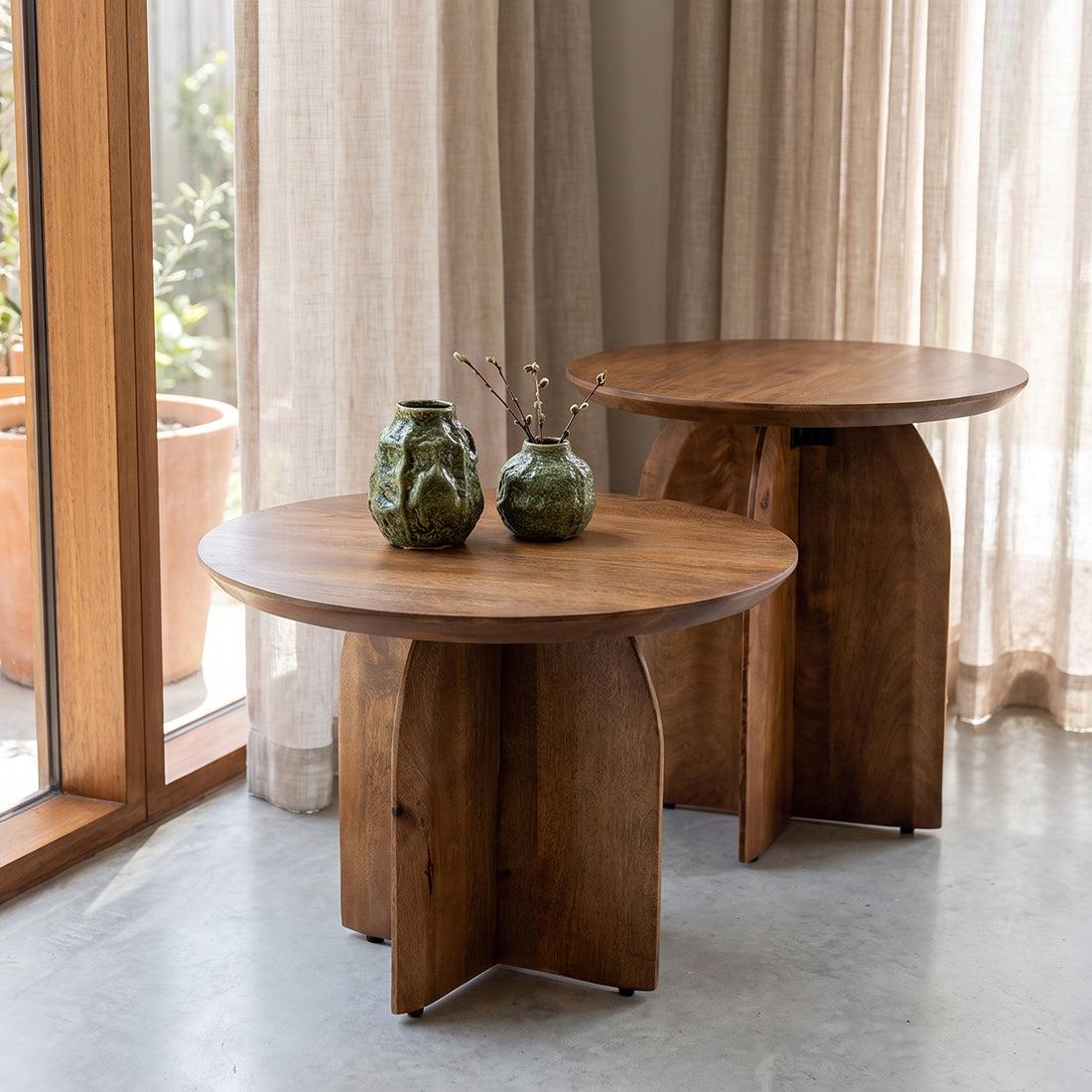 Raw Materials Bullnose Mangohouten Bijzettafel Cross Ø 50 Cm - KwaliteitWonen.nl