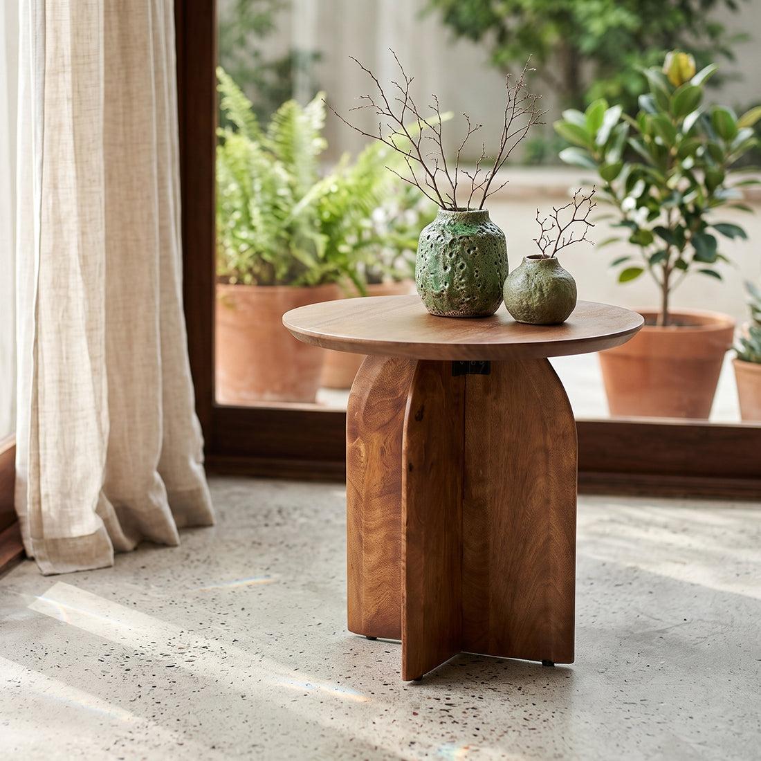 Raw Materials Bullnose Mangohouten Bijzettafel Cross Ø 50 Cm - KwaliteitWonen.nl