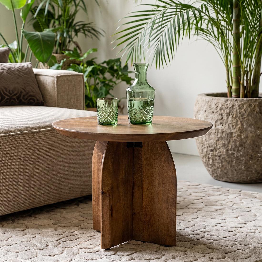 Raw Materials Bullnose Mangohouten Bijzettafel Cross Ø 55 Cm - KwaliteitWonen.nl