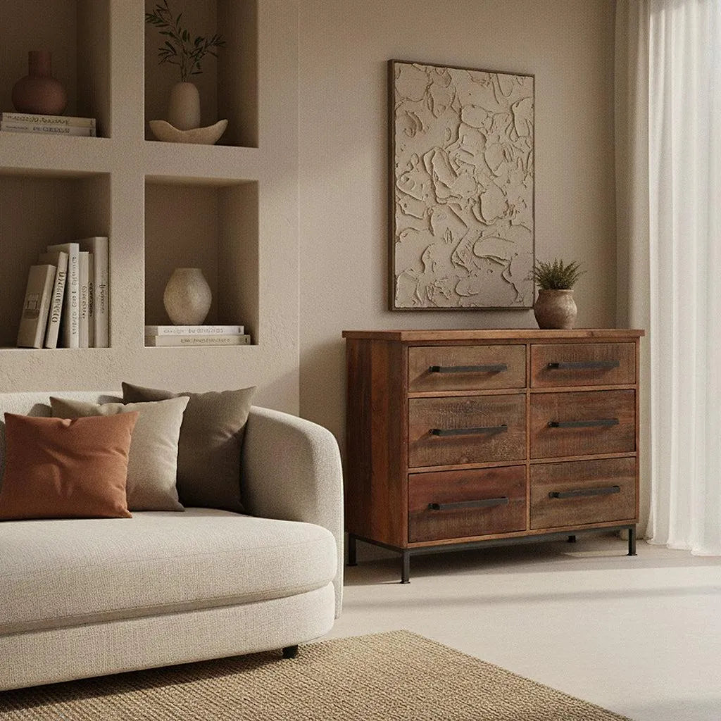 Raw Materials Dressoir Hout Bruin 6 Lades - KwaliteitWonen.nl