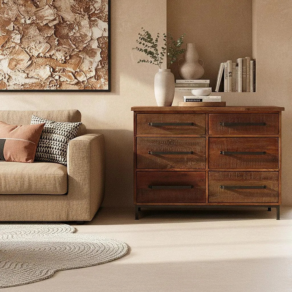 Raw Materials Dressoir Hout Bruin 6 Lades - KwaliteitWonen.nl