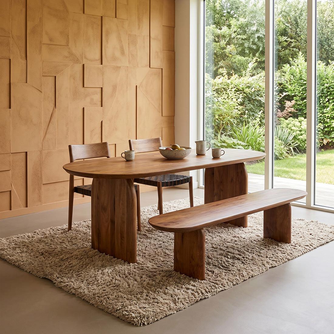 Raw Materials Eettafel Bullnose Ovaal 180x90cm Bruin Mangohout - Gesloten Onderstel - KwaliteitWonen.nl