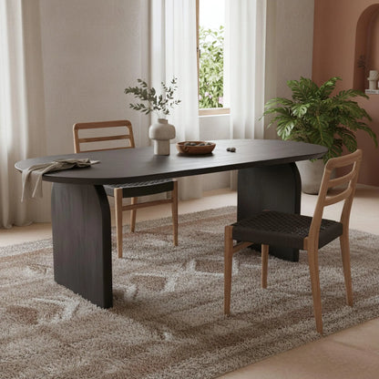 Raw Materials Eettafel Bullnose Ovaal 180x90cm Mangohout Zwart - Gesloten Onderstel - KwaliteitWonen.nl