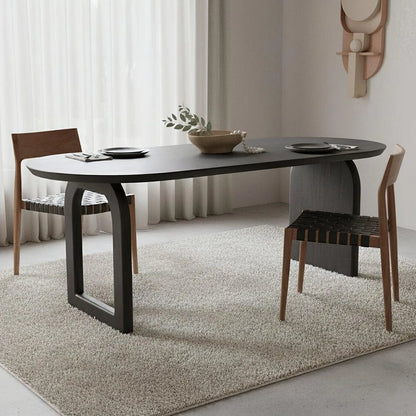 Raw Materials Eettafel Bullnose Ovaal 180x90cm Zwart Mangohout - Mix Onderstel - KwaliteitWonen.nl