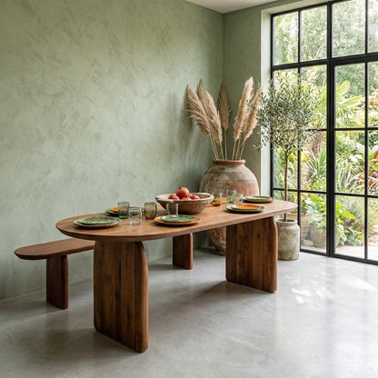 Raw Materials Eettafel Bullnose Ovaal 200x90cm Mangohout Bruin - Gesloten Onderstel - KwaliteitWonen.nl