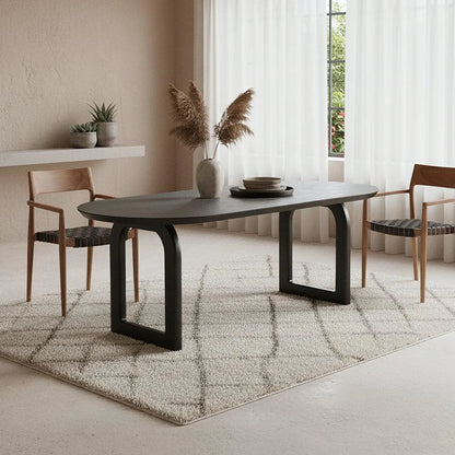 Raw Materials Eettafel Bullnose Ovaal 200x90cm Zwart Mangohout - Open Onderstel - KwaliteitWonen.nl