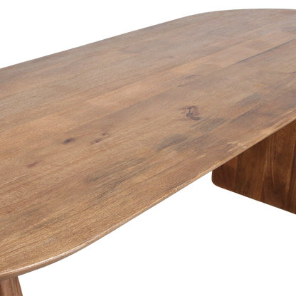 Raw Materials Eettafel Bullnose Ovaal 240x90cm Bruin Mangohout - Gesloten Onderstel - KwaliteitWonen.nl