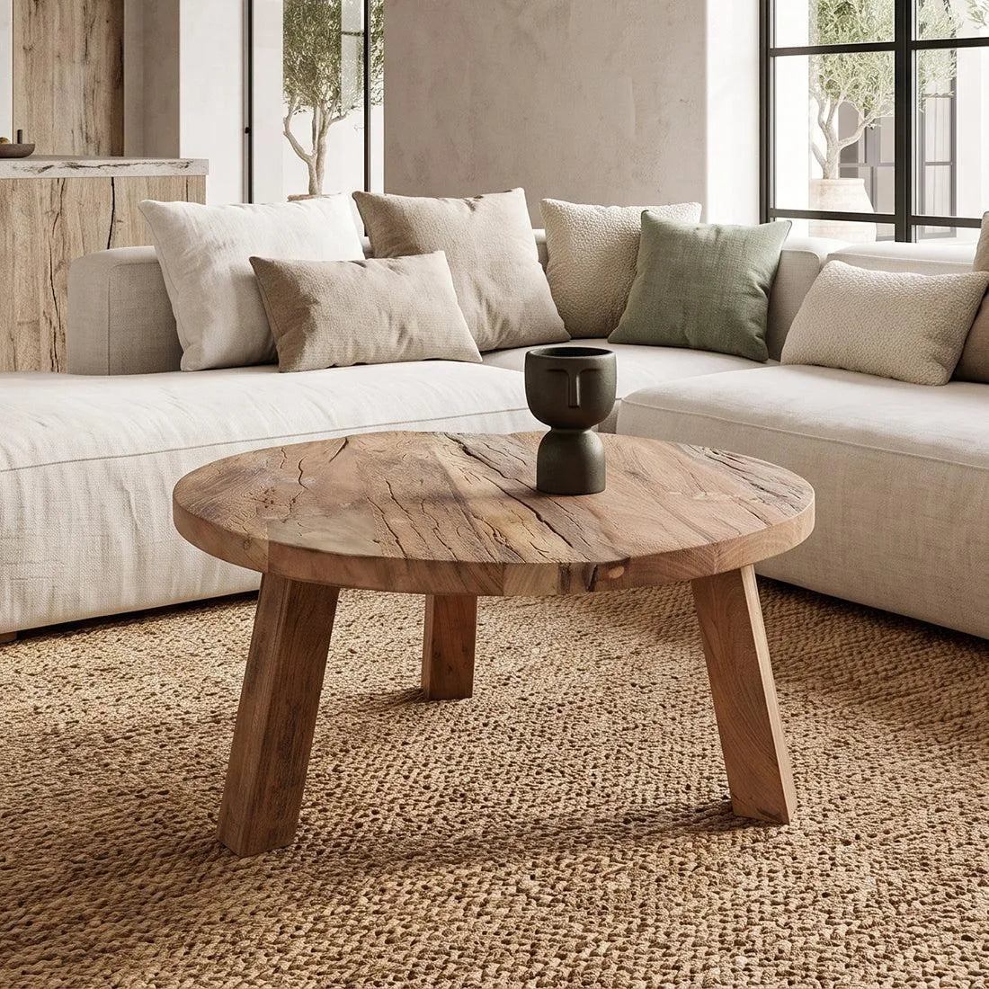 Raw Materials Farmwood Ronde Salontafel - Fsc-Gerecycled Hout - Ø70cm - KwaliteitWonen.nl